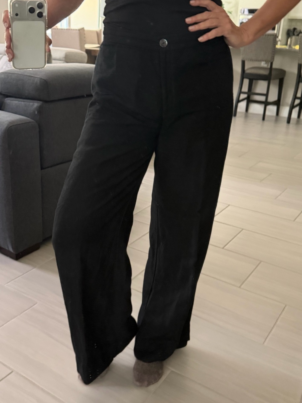 H&M Black Wide-Leg High-Rise Trousers